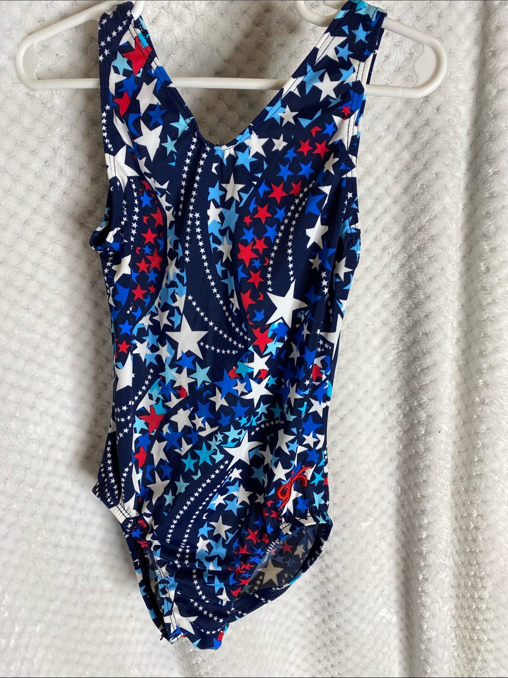 GK red white blue stars print gymnastics leotard